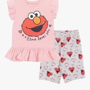 Sesame Street Pink and Gray Elmo Pajama Set